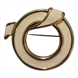 Vintage Monet Enamel Gold Circle Brooch Pin